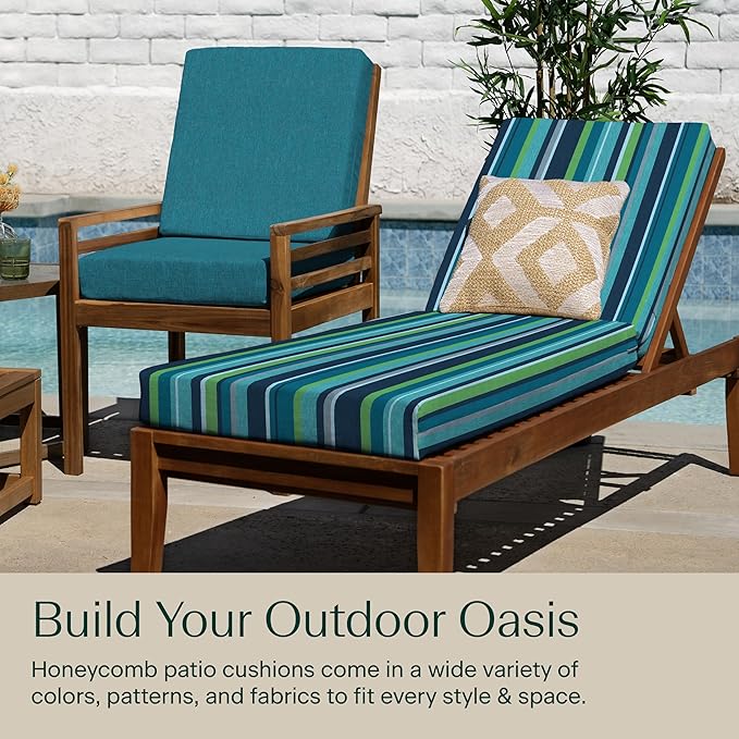 Honeycomb Outdoor Heritage Chaise, 22.5" W x 70" L, Stripe Poolside Chair Cushion for Patio Furniture