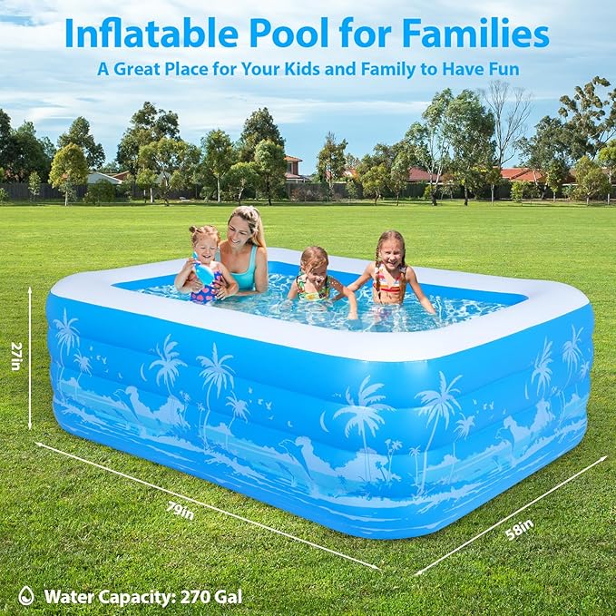 Inflatable Swimming Pool, 79 x 58 x27 inch Full-Sized Inflatable Pools with Seats, Extra Large Blow Up Durable Thickened Pools for Outdoor, Garden, Backyard.
