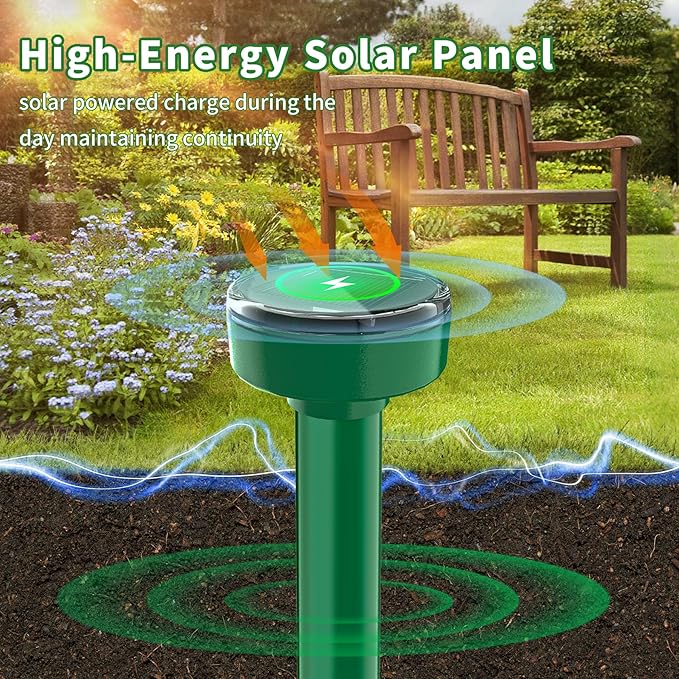 Mole Repellent Ultrasonic Solar Powered 8 Pack Waterproof Outdoor Vole Chipmunk Gopher Groundhog Repeller Snake Rodent Sonic Spikes Deterrent Outdoor Mole Deterrent for Yard (8)