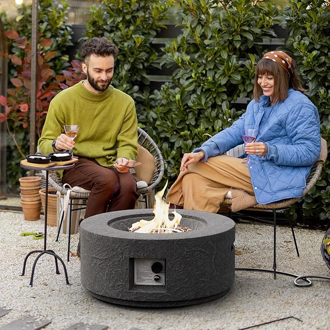SUNBURY Outdoor Propane Fire Pit Table, 28 Inch 50000 BTU Propane FirePit Table with Auto-Ignition, Wind Guard, Propane Tank Cover, Weatherproof for Patio, Backyard, Deck