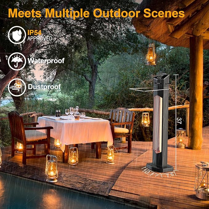 Outdoor Heaters for Patio,1500W Electric Infrared Radiant Heater with Remote,37IN Portable Tower Space Heater with 12H Timer,Tip-over Protection for Garage,Backyard,Porch,Indoor,Black
