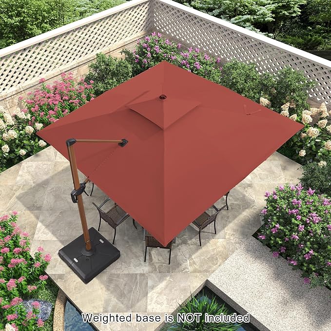 PURPLE LEAF 11ft Patio Umbrella Outdoor Square Umbrella Large Cantilever Umbrellas Windproof Offset Umbrellas Heavy Duty Sun Umbrella for Garden Deck Pool Patio, Brick Red