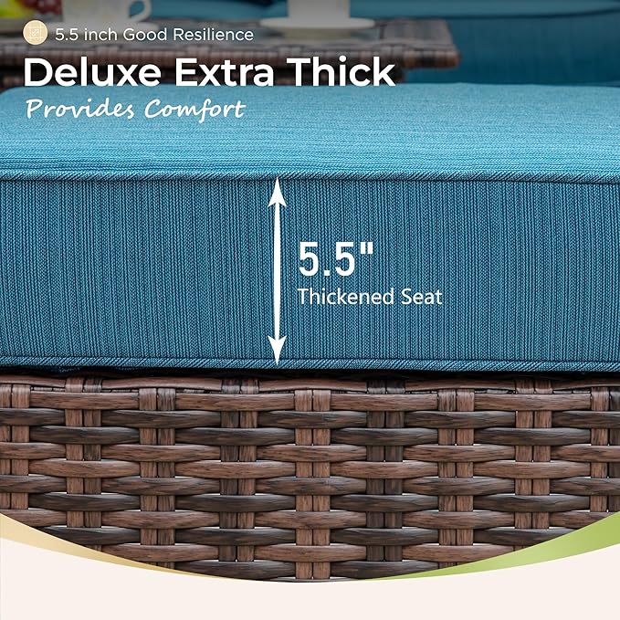 Swivel Patio Wicker Chairs Set of 2, Outdoor Swivel Patio Rattan Chairs with High Back and 5.5" Thick Cushions for Bistro Balcony Porch Deck and Yard, Peacock Blue