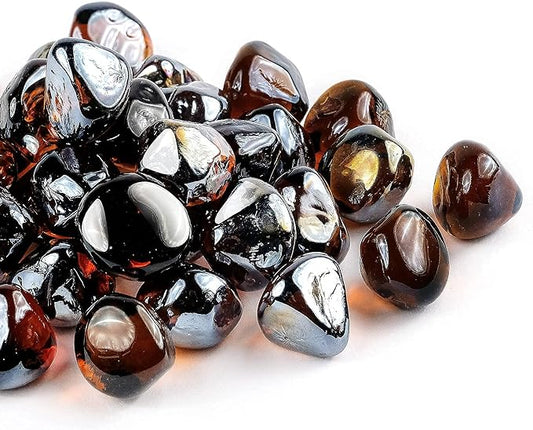 Fire Glass Diamond 1 Inch Fire Pit Glass Rocks for Propane or Gas Fire Pit 10 Pounds Amber Luster (Gift Package))