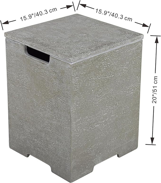 AMS Fireplace | Elementi Square Travertine Light Grey Propane Tank Cover | Marble Porcelain Top with Concrete GFRC Base | 15.9 × 15.9 × 20 inches | Suited For Riviera Light Grey Fire Pit Table