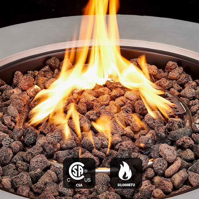 31.5 Inch Outdoor Propane Fire Pit Table,50,000 BTU Concrete Gas Fire Pit with Lid,Round Tank Cover & Burner Bowl CSA Certification,Fire Coffee Table for Patio,Garden,Deck,Backyard-Grey
