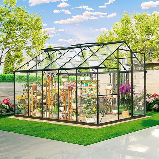 8×10FT Green Houses for Outside , Walk in Polycarbonate Greenhouse for Outdoors, Greenhouse Kit with Endurance PC Transparent Panels, Withstands Wind and Snow to Protect Vegetable or Plants