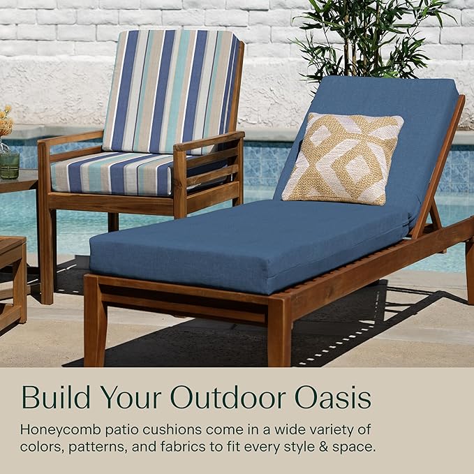 Honeycomb Outdoor Heritage Chaise, 22.5" W x 70" L, Textured Solid Pacific Blue Chair Cushion for Patio Furniture