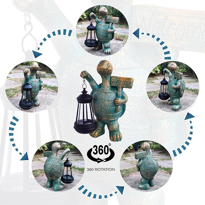 RCTTICUU Turtle Garden Statue Outdoor Décor with Solar Lights Lantern,Turtle Solar Light Figurines Outside Decorations for Yard，Lawn ,Patio, Balcony, Unique Housewarming Gifts