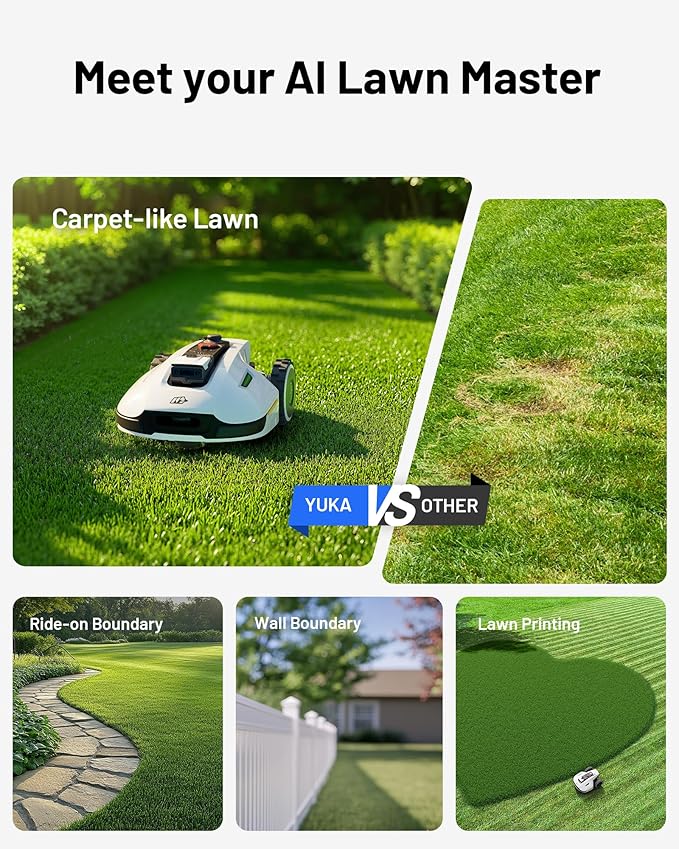 Mammotion YUKA 2000 Robot Lawn Mower with 4G, Reception 0.5 Acre,Max. 0.7 Acre, Ultrasense AI Vision & RTK, Auto Mapping & App Control,45% Slope,Wireless Perimeter,Dual Cutting Discs, 20 Mowing Zones