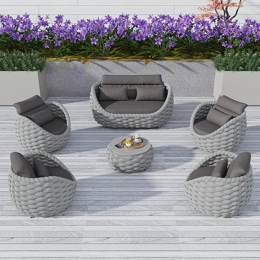 TWT Aluminum Outdoor Patio Furniture Set with Coffee Table, 6 Piece Patio Conversation Sets with Washable Cushions Covers, Patio Sectional Furniture Set for Porch, Balcony, Deck, Yard