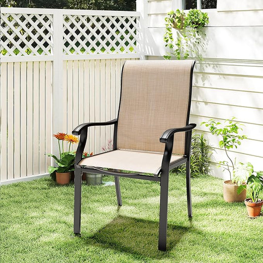 Pamapic Textilene Outdoor Dining Chair 1 Piece, Perfect for Garden, Backyard, Poolside, Patio, Beige