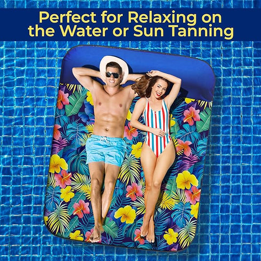 JAMBO Pool Floats, Extra Large Fabric Pool Float, Comfortable Oversized Pool Floats for Adults, Heavy Duty Pool Air Mattress, Inflatable Lounge Raft, Tanning Pool Lounger, Tanning Chair, Pool Toys
