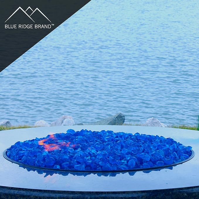 Fire Pit Glass - Fire Glass for Fire Pit - Firepit Glass Rock - Glass Stones - Fire Pit Glass Rocks - Gas & Propane Fire Pit & Fireplace Glass (50 Pound, Light Blue)