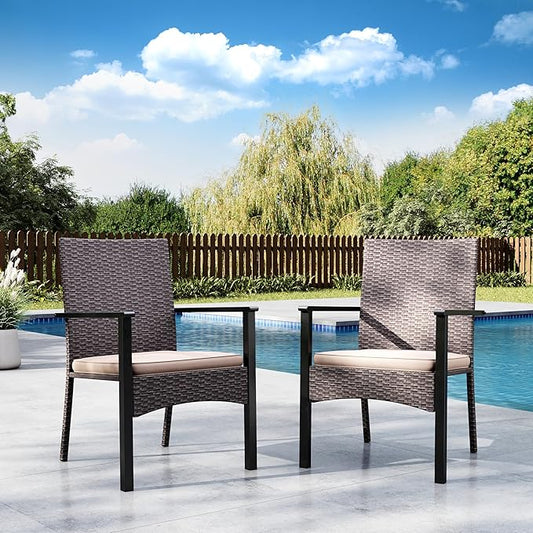 MFSTUDIO Outdoor Wicker Dining Chairs, Patio Chair Set, Rattan Outdoor Chairs Set of 2, All-Weather Patio Furniture Dining Chair with Removable Cushions, Backyard, Porch