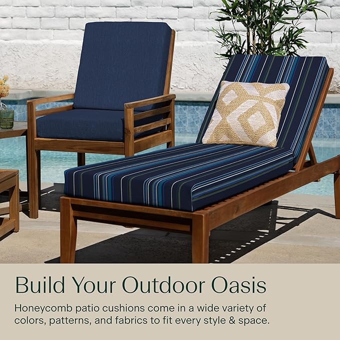Honeycomb Outdoor Heritage Chaise, 22.5" W x 70" L, Sunbrella Stanton Lagoon Chair Cushion for Patio Furniture
