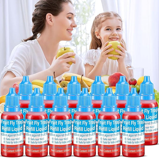 Fruit Fly Trap Refills Liquid Only, 12 Pack Fruit Fly Traps for Indoors, Refill Liquid for Gnats Fruit Fly and Mosquito Traps, Fruit Bait Home, Kitchen, Safe Near Pets and Food