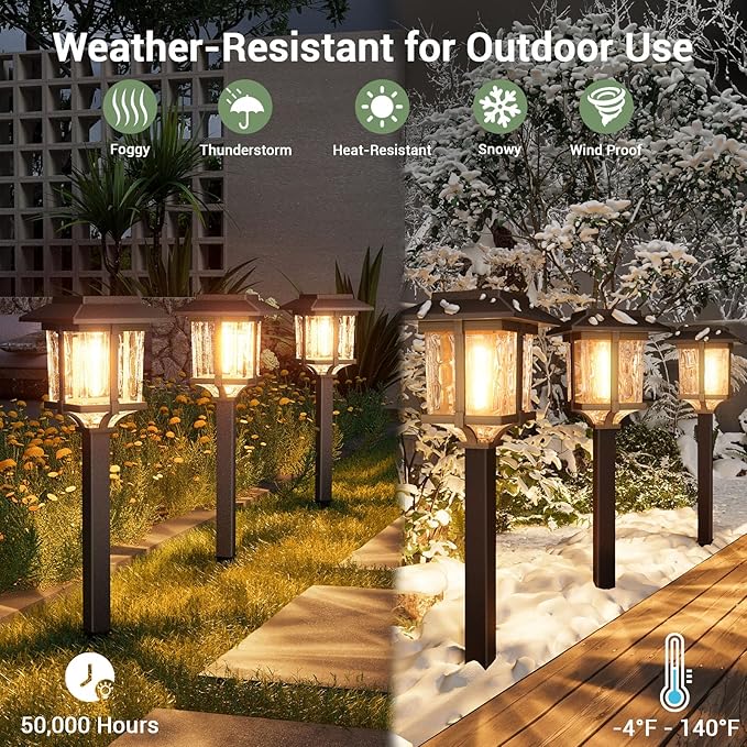 XMCOSY+ Solar Pathway Lights Outdoor, 2-Tone LED Waterproof Garden Outdoor Lighting for Yard Stainless Steel & Glass Solar Powered Landscape Walkway Driveway Decor (4 Pack, Warm White)