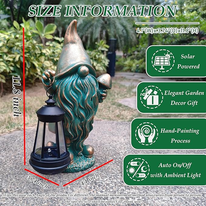 RCTTICUU Gnomes Garden Statue Outdoor Décor with Solar Lights Lantern,Gnome Solar Light Figurines Outside Decorations for Yard，Lawn Patio, Balcony, Unique Housewarming Gifts
