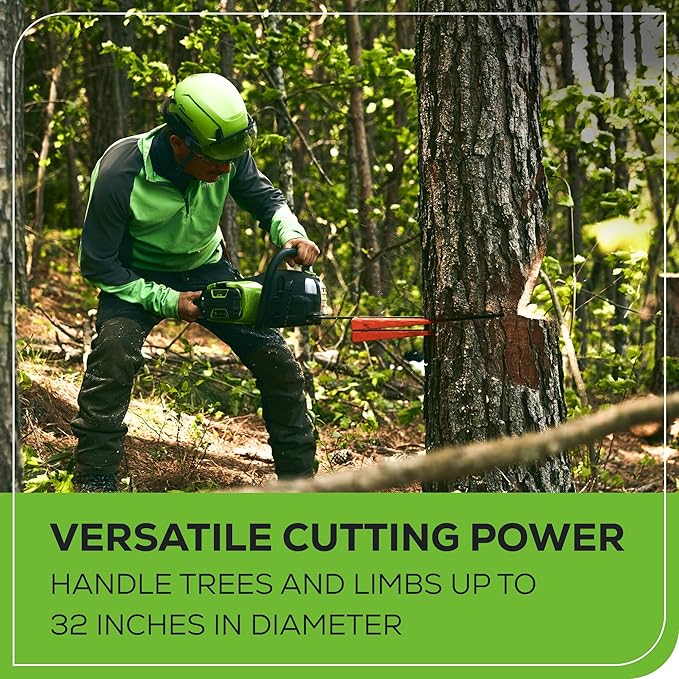 Greenworks 82V 18" Brushless (2.7 kW) Cordless Chainsaw (210 Cuts Per Charge), 4.0Ah Battery and Dual Port Rapid Charger (Great For Landscapers and Professionals)