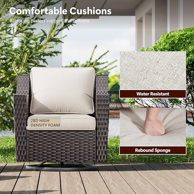 9 Pieces Wicker Patio Furniture, Luxury Outdoor Furniture with 2 Patio Swivel Chair, 2 Chair, 3-Seater Sofa, 2 Ottoman, 1 Coffee Table and 1 Side Table, Wide Armrest, Thickened Cushions