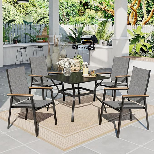 Sophia & William Patio Dining Set 5 Pieces, 4 Stackable Aluminum Textilene Dining Chairs with 37"x 37" Square Dining Table, Patio Table Chair Set for Outdoor Garden Lawn (Grey)