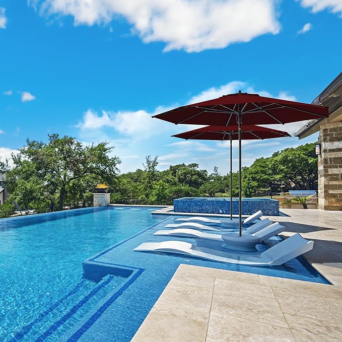 Midtown Umbrellas Push Pop Sunbrella Umbrella 10 Feet Large Outdoor Umbrella With Burgundy Fabric - Deck Patio Umbrella, Backyard Umbrella, Garden Umbrella & Pool Umbrella - Black Pole