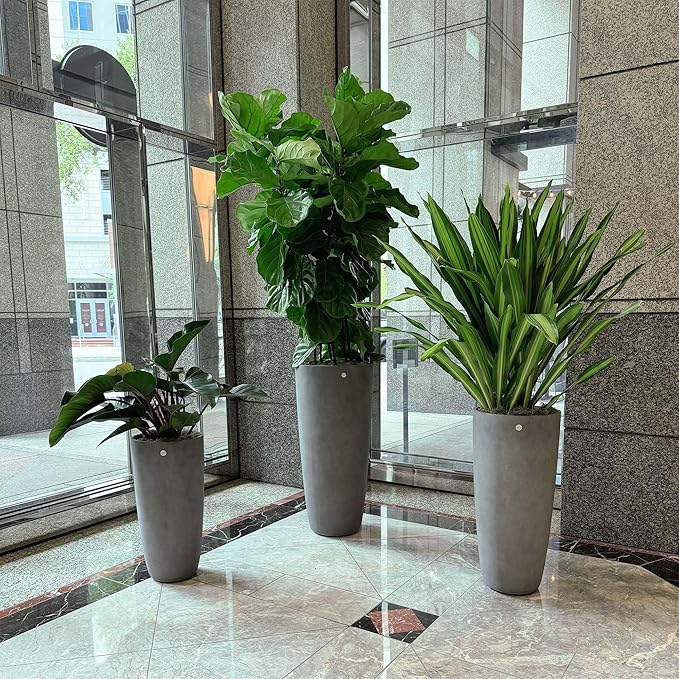 Lofto Tall Planter – Concrete Stone Finish – Fiberglass Indoor/Outdoor and Weather-Resistant Large Planter (19.7" D x 43.7" H Exterior, 18.5" D x 43.3" H Interior)