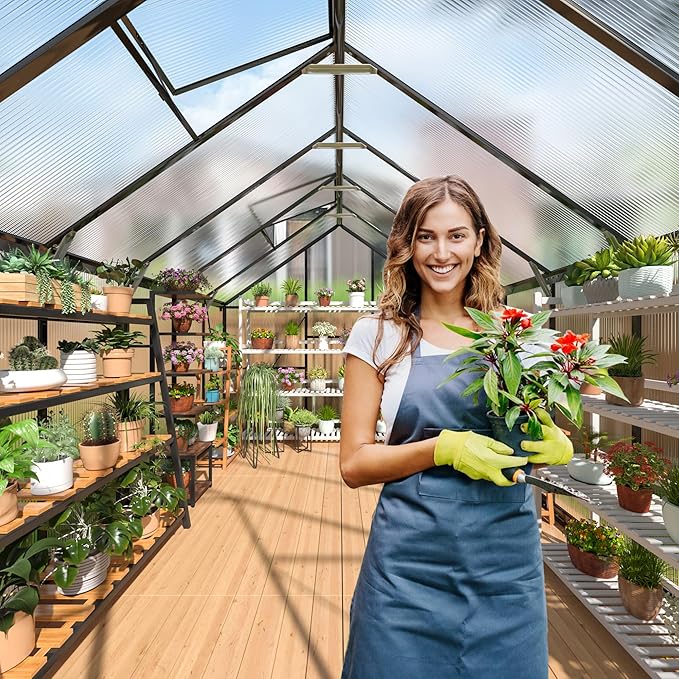 Polar Aurora 8x12 FT Greenhouse for Outside, Quick Aluminum Assembly Structure Polycarbonate Green House, Walk-in Greenhouses with 2 Ventilated Windows, Green Houses for Outdoors Backyard Garden