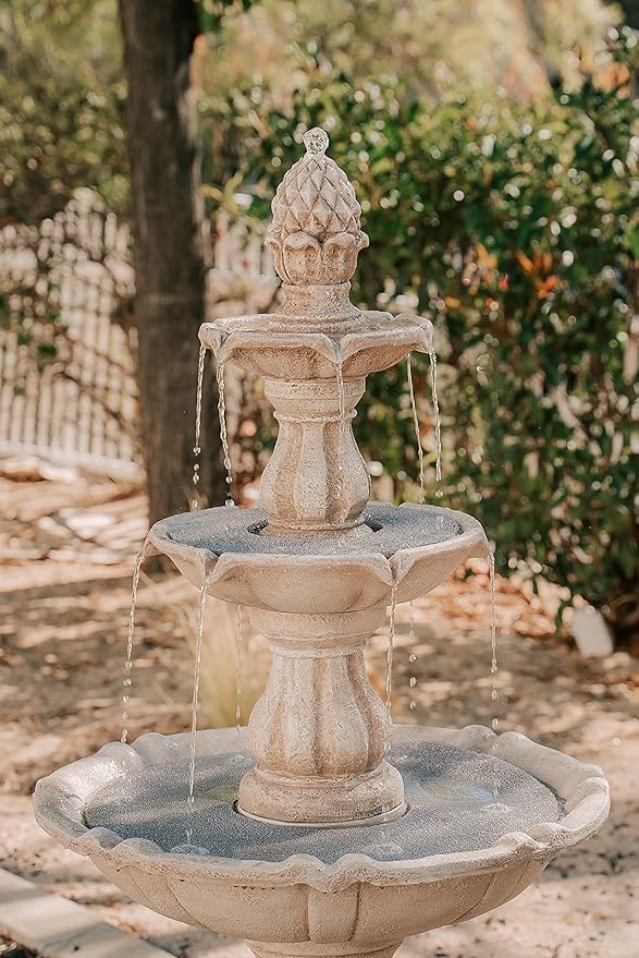 XBrand Outdoor Water Fountain 51 inch 3-Tier Garden Fountain with Pump, Weather Resistant Resin Patio & Yard Waterfall Feature - Beige