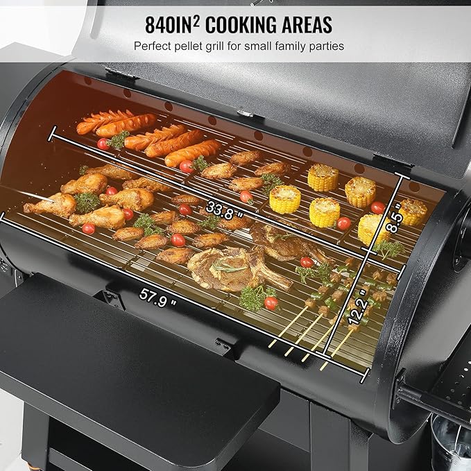 VEVOR Smoker Grill, Portable Wood Pellet Grill with Cart, 8 IN 1 BBQ Grill with PID Temperature Control & Meat Probe for Outdoor Cooking, Barbecue Camping, Picnic, 840 sq, Patio and Backyard, Black