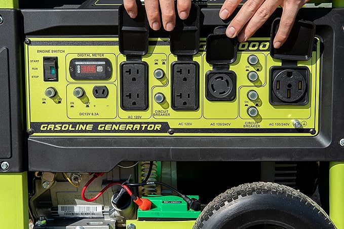 Green-Power America 12000 Watt Gasoline Powered Portable Generator, Recoil/Electric Start, 12V-8.3A Charging Outlets, Home Back Up & RV Ready, 49 State Approved