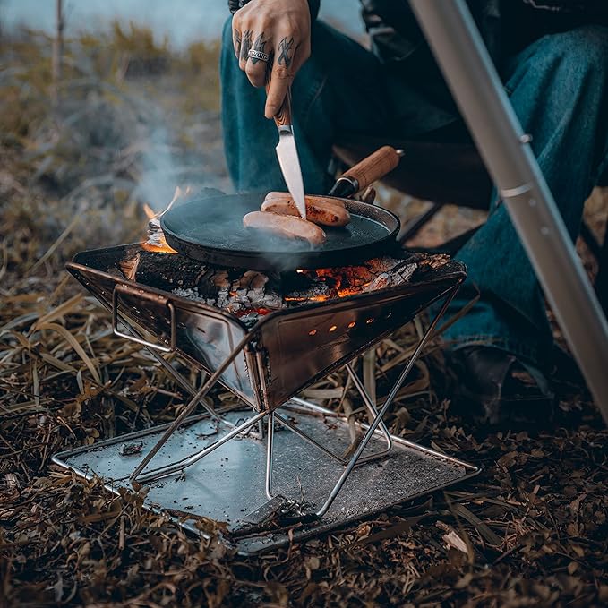CAMPINGMOON Portable Stainless Steel Wood Burning Grill and Fire Pit 20-inch with Carrying Bag MT-055