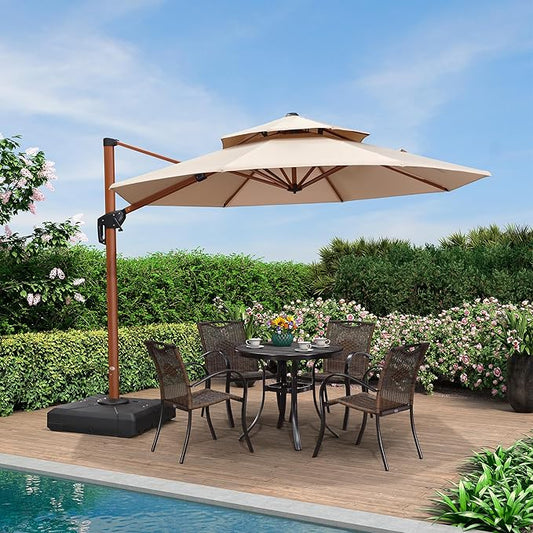 PURPLE LEAF 10ft Patio Umbrella Outdoor Round Umbrellas Large Cantilever Umbrella Windproof Offset Umbrellas Heavy Duty Sun Umbrella for Garden Deck Pool Patio, Beige