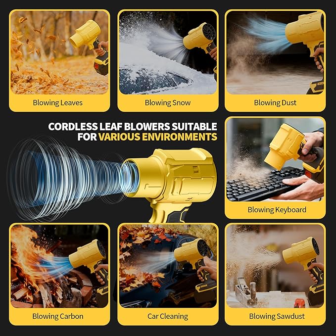 Leaf Blower Cordless & Battery and Charger, 980,000 RPM, Extended Nozzle, Lightweight Handheld, Blower for Patio Cleaning, Car Blowing Water, Blowing Leaves and Dust, Gifts for Men Dad Husband Yellow