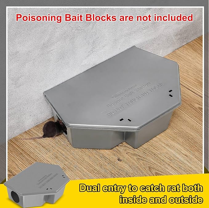 Qualirey 2 Pcs Rat Bait Station with Keys 13.58 x 8.98 x 3.35 Inch Rodent Station Rat Traps, Keeps Children and Pets Safe Indoor and Outdoor, Bait Not Included (Gray)