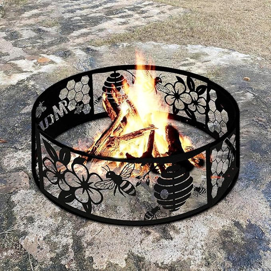 Personalized Bee Fire Pit Ring 360 Degree, Outdoor Fireplace, Custom Fire Pits for Outside Wood Burning, Patio Firepit, Camping Bonfire Firepits, BBQ Backyard Garden Decor