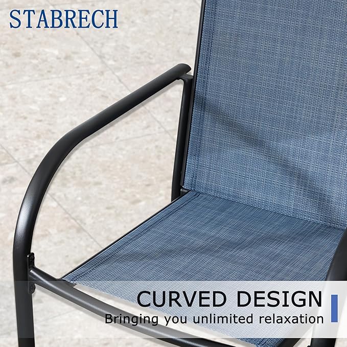 5 Pieces Patio Dining Set for 4, Blue Patio Stackable Chairs and Black Round Table Set of 4, Outdoor Furniture Set with Sling Support for Outside, Garden