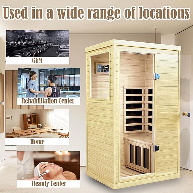 LTCCDSS Far Infrared Sauna 1 Person Low EMF Indoor Sauna Room for Home Bluetooth Speakers Reading Lamp 2317.73 sq Area Far Infrared Heatting Panels, 36.85 * 28.35 * 62.6In