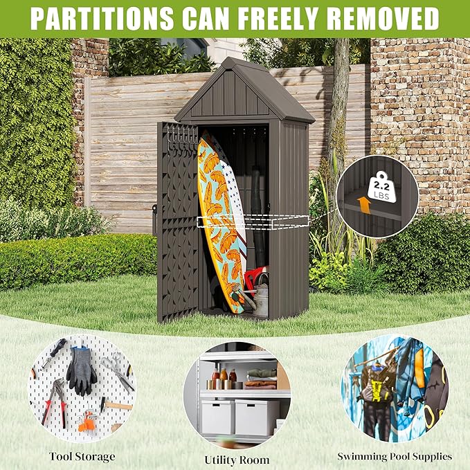 Fancyango Ultimate Outdoor Storage Cabinet - Sturdy Resin Construction with Reinforced Floor, Adjustable Shelves & Lock for Security (Grey)