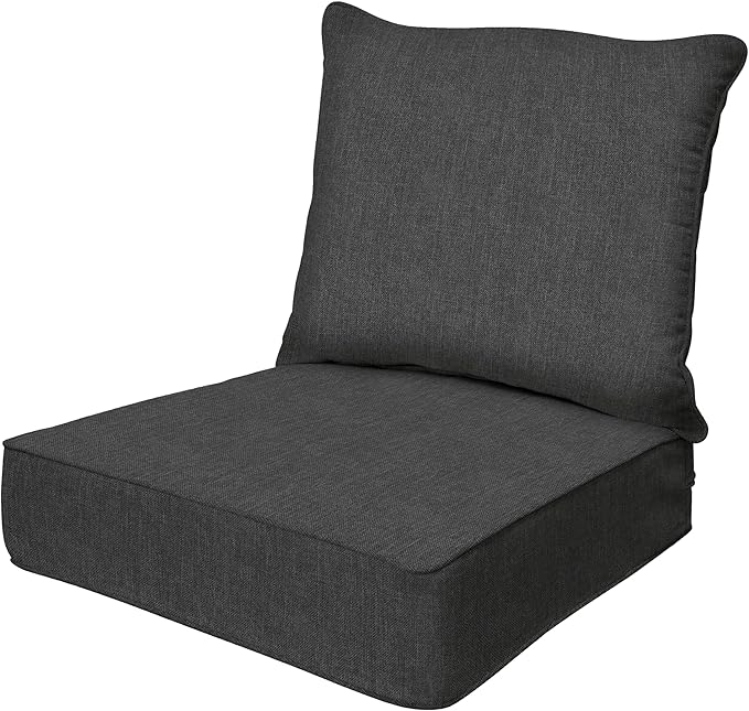 Honeycomb Outdoor Heritage Deep Seat, 24 x 23, Textured Solid Charcoal Grey Chair Cushion for Patio Furniture