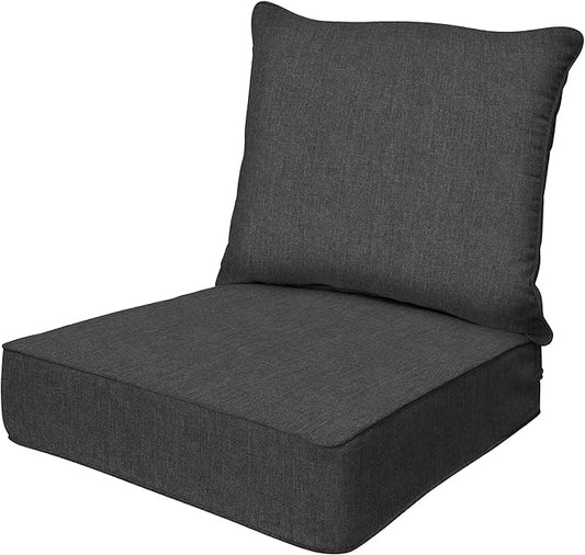 Honeycomb Outdoor Heritage Deep Seat, 24 x 23, Textured Solid Charcoal Grey Chair Cushion for Patio Furniture