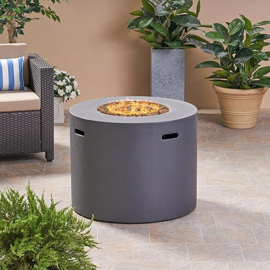 Outdoor Propane Fire Pit Table, 31 Inch Round MGO Concrete Fire Pit with Lava Rocks, Smokless Fire Table for Outside Patio, Garden, Backyard, 40,000 BTU, Tank Inside, Dark Gray