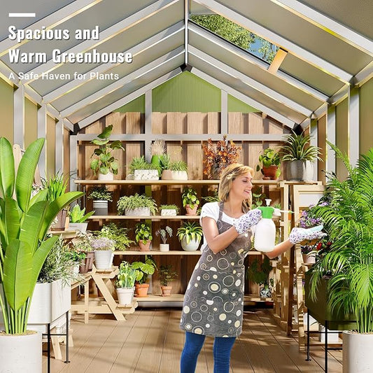 Greenhouse, 6x10 FT Greenhouse for Outdoors, Walk-in Green House with Ground Nails and Vent Windows, Sliding Lockable Door, Polycarbonate Greenhouses for Outside Garden Backyard, Quick Setup, Silver