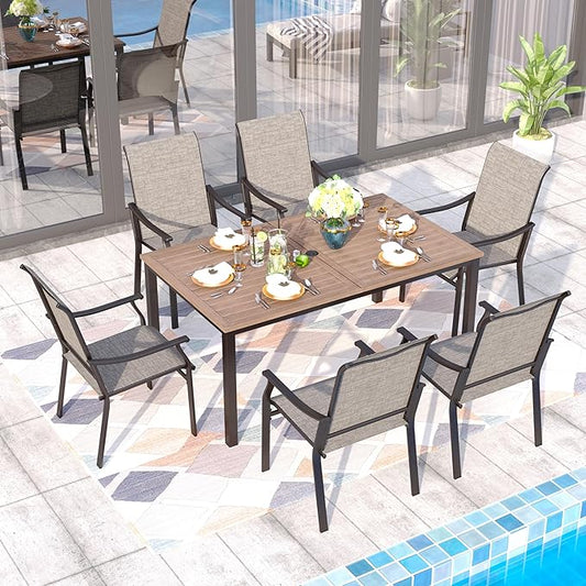 Sophia & William Patio Dining Set 7 Pieces, 6 Quick Dry Textilene Chairs and Large 64" Metal Dining Table, Durable All-Weather Patio Furniture for Lawn, Park, and Courtyard Support 350lbs
