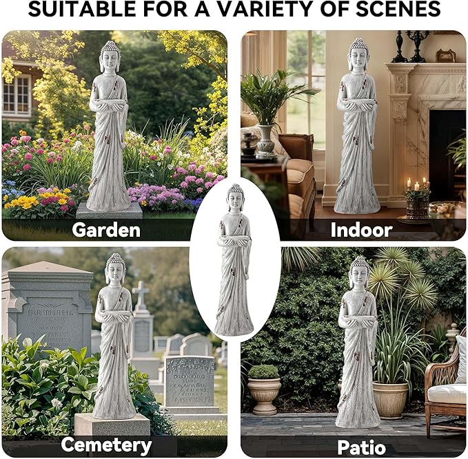 Ultym 42" Extra-Large Buddha Outdoor Statue with Birdfeeder, Tall Zen Medtative Buddha Figures, Durable Weatherproof MGO Sculpture for Garden, Patio, Yard, Porch or Indoor Home Decor