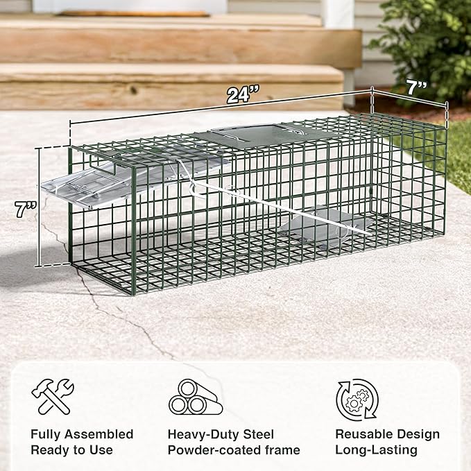 HOMESTEAD Heavy Duty Live Trap - Professional Style One-Door Live Animal Traps for Rabbit, Squirrel, Possum, Skunk, Kitten, Mink Small