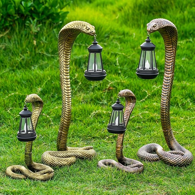QZJDDZSW 19.29'' Garden Outdoor Statues Snake with Solar Lantern,Lawn Decor Snake Statue for Patio,Balcony,Yard Ornament - Unique Housewarming Gifts,Haunted House Prop and Christmas Decorations