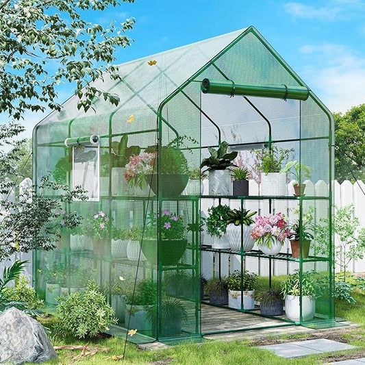 SPECILITE 56×85×77Inch Walk-in Greenhouse, Heavy Duty Small Plant House with Thicken PE Cover and Steel Frame, for Garden, Outdoors, Indoors, Green