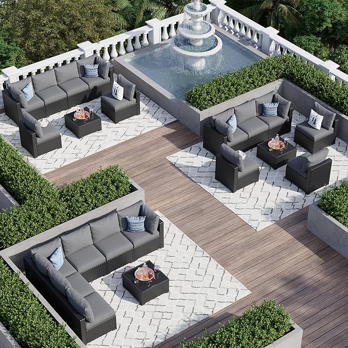Aoxun 7 Piece Patio Furniture Set Wicker Rattan Patio Sectional Sofa Set Outdoor Seating Furniture with Thickened Cushion, Grey